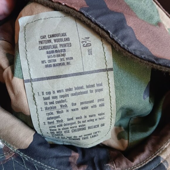 Vintage Woodland Camouflage Cotton/Nylon Military Cap Size 6 3/4 With Ear Flaps - Picture 6 of 8